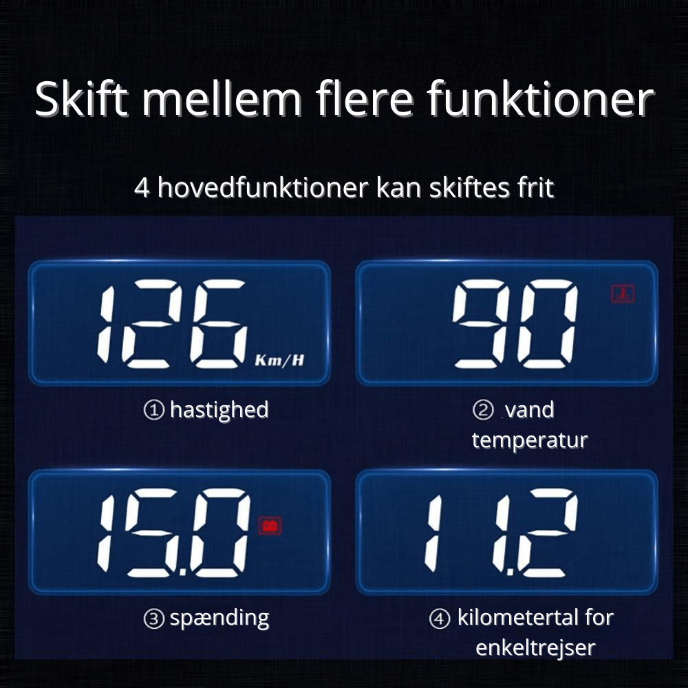 SpeedView™ - HUD Display - GEARGOODS LTD - Carplay skærm - Carplay - Apple Carplay - Android auto - Bil - Bilskærm - Bluetooth til bil - Handsfree - Billig skærm til bilen